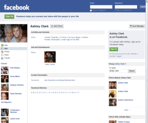 ashleyclark.com: Incompatible Browser | Facebook
 Facebook is a social utility that connects people with friends and others who work, study and live around them. People use Facebook to keep up with friends, upload an unlimited number of photos, post links and videos, and learn more about the people they meet.