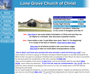 lgchurchofchrist.com: Lone Grove church of Christ
The Lone Grove church of Christ is a church that patterns itself after the Bible. Our preachers name is Cougan Collins. There are many sermon outlines and power point lessons on this site. 