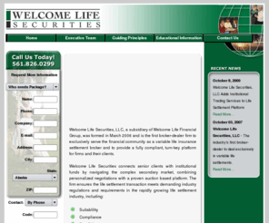 welcomelifesecurities.com: Welcome Life Securities | Variable Life Settlement Broker-Dealer
Welcome Life Securities, LLC, a subsidiary of Welcome Life Financial Group, is the first broker-dealer firm to exclusively serve the financial community as a variable life insurance settlement broker.