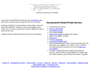 prgmr.com: Linux and NetBSD Xen VPS hosting.
prgmr.com Xen VPS hosting: Low cost virtual dedicated servers since 2005.  Hosting for the technically adept.  Linux and NetBSD supported