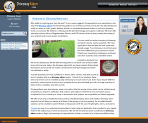 drivewayalarm.com: Wireless Driveway Alarms and Complete Driveway Alarm Systems
New Wireless Driveway Alarm systems, integrated driveway alarms, and driveway signal bell kits.  Call us for help deciding on a system for you!