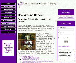 oxforddoc.com: church background checks - preventing sexual misconduct
Provider of background checks and employee screening services for churches, including criminal history, credit & motor vehicle background checks.