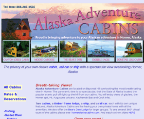 homervacationrental.com: Homer Alaska Cabins and Homer Alaska Lodge ~ Alaska Adventure Cabins, private Alaskan lodging vacation lodging rental cabins private cabins bed and breakfast cabin lodge inn
Private Rental cabins and Homer Alaska Lodge overlooking Homer Alaska with a spectacular view! Private cabin lodging on the hill above Homer.