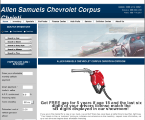 truckscorpus.com: New & Used Chevrolet Dealer in Corpus Christi | Allen Samuels Chevrolet Corpus Christi | Portland, Robstown & Aransas Pass, Texas
Visit us and test drive a new or used Chevrolet in Corpus Christi at Allen Samuels Chevrolet Corpus Christi. Our Chevrolet dealership always has a wide selection and low prices. Serving Chevrolet cars to Robstown, Portland, TX and Aransas Pass, TX.