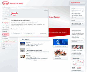 passionforexcellence.com: Henkel - Home
Welcome to Henkel!
Henkel is a leader with brands and technologies that make people’s lives easier, better and more beautiful. People in 125 countries around the world trust in products and solutions from three business areas. Home Care, Personal Care and Adhesive Technologies.