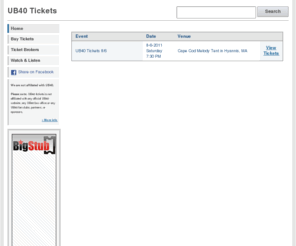 ub40tickets.com: UB40Tickets.com | UB40 Tickets
Find deals on UB40 tickets! UB40Tickets.com is the best source for UB40 concerts, tour dates, cheap tickets, premium tickets, ticket auctions, music, videos, news, and more.