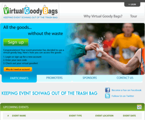 virtualgoodiebags.com: Help Your Event Go Green!  |  Virtual Goody Bags
Providing virtual goody bags that participants and sponsors love.  Keeping Event Schwag Out of the Trash Bag!