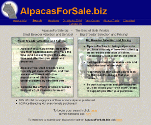 alpacasforsale.biz: Alpacas for Sale - AlpacasForSale.biz
Alpacas for sale on the internet. Alpaca packages and discounts from multiple alpaca farms and ranches.