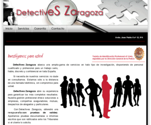 detectivezaragoza.es: Agencia de Detectives Privados en Aragón
Discreción, calidad y compromiso. Ausentismo laboral, verificación de siniestros, localización de deudores, incumplimiento de contrato, vigilancia en ferias