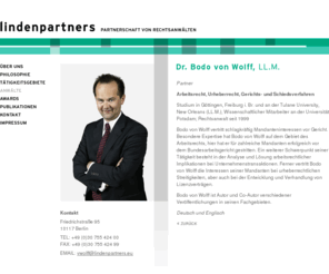 bodovonwolff.com: LINDENPARTNERS : Dr. Bodo von Wolff
lindenpartners berät Unternehmen und Unternehmer in ausgewählten Bereichen des Wirtschaftsrechts. 