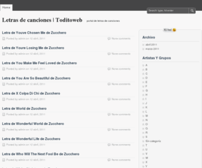 toditoweb.com: Letras de canciones - Toditoweb.com
El mayor portal de letras de canciones. Las letras de los artistas mas solicitados. letras de canciones de Grupos musicales. actualizado todos los dias