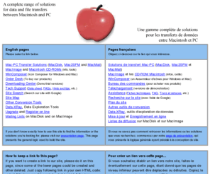 macdisk.com: Logiciels & Services Duhem - Solutions for Mac-PC data transfers
Solutions for data transfer and file exchanges between Macintosh and PC. Solutions pour les échanges de fichiers et les transferts de données entre Macintosh et PC.