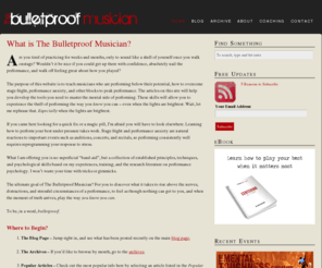 bulletproofmusician.com: The Bulletproof Musician | Learn How to Overcome Stage Fright & Performance Anxiety
Tired of sounding mediocre when it matters most? This blog is written by a Juilliard graduate turned sport psychologist, and is devoted to demystifying the psychological principles behind peak performance. Integrate these tips and strategies into your daily practice routine, and discover how to play your best – no matter what.