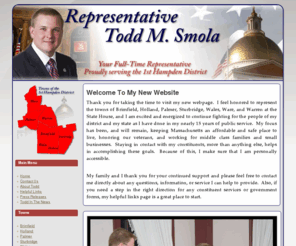 reptoddsmola.org: Representative Todd M. Smola
Your Full-Time Representative, Proudly serving the 1st Hampden District
Brimfield, Holland, Palmer, Sturbridge, Wales, Ware, Warren