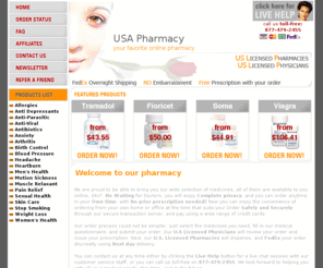 usapharmacyinc.com: USA Pharmacy inc. Your favorite online pharmacy
USA online pharmacy discount no prescription needed no consultation fee FedEx Next day delivery. USA Pharmacy No prior prescription needed! FREE Online Consultation US Licensed Physicians. Complete privacy.