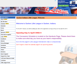 goshenlittleleague.net: Goshen Indiana Little League
goshen indiana little league:league web site hosted at eteamz - Goshen, Indiana 46527-0514 USA