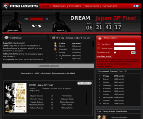 mmalegions.com: MMALegions pronostic UFC MMA
Site de pronostics sur les évènements de l'UFC et de MMA totalement gratuit. Vous retrouverez parmis nos pages de nombreux classements ainsi que des statistiques détaillées...
