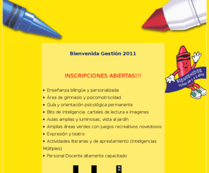 crayolapreschool.com: Crayola Pre - School Cochabamba - Bolivia
Enseñanza bilingüe y personalizada, amplias áreas verdes con juegos recreativos novedosos, Los niños trabajan de manera rotativa en el pre-escolar cuenta con talleres diseñados acorde a la edad de cada niño