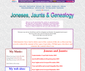 jeffandjan.com: Jaunts & Genealogy & Joneses
Jeff Jones web site - Ormandy family history, Brockhall hospital and cemetery, Ormandy reunion in Lethbridge Alberta, Plynlimon Wye & Severn sources & Hyddgen battle site, Katie and Mike's wedding, Ulverston hiking etc.