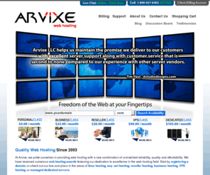 arvixe.info: Web Hosting by Arvixe
Arvixe offers a wide range of quality web hosting solutions including Linux web hosting, ASP .NET web hosting, business web hosting, reseller web hosting, managed dedicated servers and e-commerce web hosting