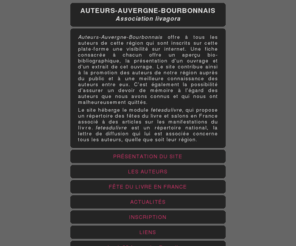 auteurs-auvergne-bourbonnais.fr: Accueil Auteurs-Auvergne-Bourbonnais
Accueil du site auteurs-auvergne-bourbonnais