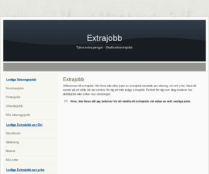 extra-jobb.com: Extrajobb. Jobba extra och tjäna pengar
Här hittar du lediga extrajobb i både Sverige och Utlandet
