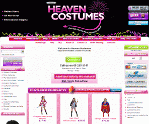 heavencostumes.com.au: Heaven Costumes fancy dress costumes online store. Costume wigs and Masquerade masks.
Heaven Costumes fancy dress costumes online store. Buy Costume wigs, Masquerade masks, halloween costumes and accessories for fancy dress parties. Our party costumes are high quality and imported directly.