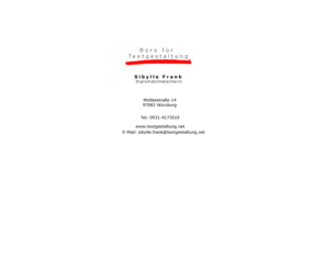 textgestaltung.net: Sibylle Frank - Büro für Textgestaltung
Das Büro für Textgestaltung in Würzburg