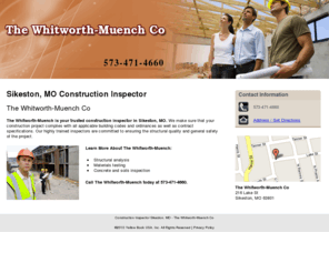 whitworthmuench.com: Construction Inspector Sikeston, MO - The Whitworth-Muench Co
The Whitworth-Muench is your trusted construction inspector in Sikeston, MO. Offers structural analysis and material testing. Call us at 573-471-4660.