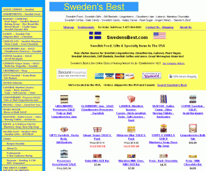 swedensbest.com: Lingonberry - Lakerol - Daim Candy - Cloudberry: Classic Swedish Food In The USA
Lingonberries to Lakerol: Swedish Food In The USA - Lingonberry Preserves - Daim Chocolates - Cloudberries - Marabou Chocolate - Freia Chocolate - Swedish Coffee - Pearl Sugar - Kalles Kaviar - Swedish Gift Baskets