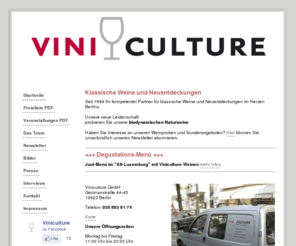 viniculture.de: Viniculture GmbH | Weinhandlung Berlin Charlottenburg
Viniculture Weinhandlung aus Berlin Charlottenburg