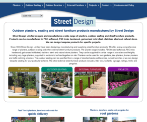 streetwisesport.co.uk: Outdoor planters, seating and street furniture products manufactured by Street Design
Designers and manufactures a wide range of planters, outdoor seating and street furniture products. Products can be manufactured in FSC softwood, FSC iroko hardwood, galvanised mild steel, stainless steel and natural stone. We can design bespoke products for specific projects.