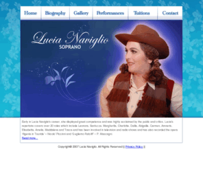 lucianaviglio.com: Lucia Naviglio - Soprano - Melbourne Australia
Lucia's repertoire covers over 20 roles which include Leonora, Santuzza, Margherita, Charlotte, Dalila, Abigaille, Carmen, Amneris, Elisabetta, Amelia, Maddalena and Tosca. Pucinni