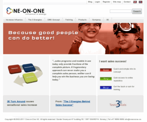 oneonone.no: Home - One-on-One - 3E
One-on-One helps you do more business with better clients by focusing on three energies, i.e. 3E: Passion, Connection and Intuition