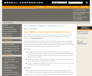 lextranet.com: Merrill Lextranet - Merrill Corporation
Merrill Lextranet lets attorneys access, organize and visualize all case-related information cost-effectively, from discovery through trial.