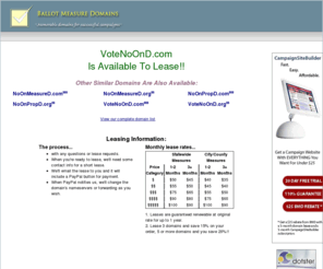 votenoond.com: Ballot Measure Domain Names for Lease - VoteNoOnD.com
Lease VoteNoOnD.com and other quality domain names for your 2011 ballot measure campaign.