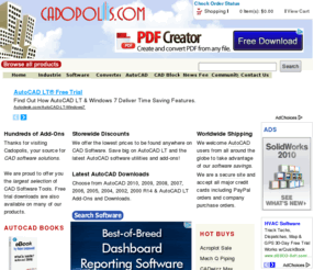 theappsuperstore.net: AutoCAD - Downloads, CAD Software, Autodesk & AutoCAD Software for AutoCAD 2010, LT, r14 to 2010
AutoCAD - Software and Add-ons from Cadopolis.com. Autodesk Resource Site featuring software downloads, shareware, links and forums. Many solutions for all AutoCAD versions from r14 to 2010. Also featuring new CAD products for AutoCAD 2010