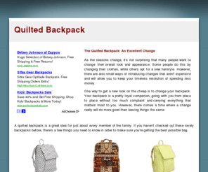 quiltedbackpack.com: Quilted Backpack | Quilted Backpacks | Quilted Backpack Purse
Quilted Backpack - Find a great variety of styles, sizes, colors and brands of quilted backpacks and backpack purses.