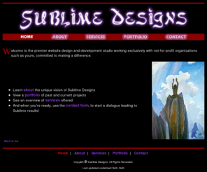 sublimedesigns.net: Sublime Designs Non-Profit Websites in Kalamazoo, Michigan
Premier web design and development studio working exclusively with not-for-profit organizations such as yours, committed to making a difference!