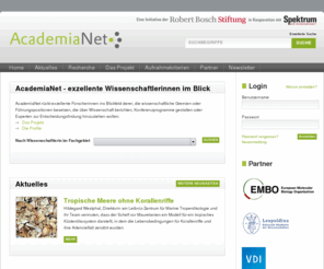 expert-in.org: AcademiaNet - das Portal exzellenter Wissenschaftlerinnen
AcademiaNet rückt exzellente Forscherinnen ins Blickfeld derer, die wissenschaftliche Gremien oder Führungspositionen besetzen, die über Wissenschaft berichten, Konferenzprogramme gestalten oder Experten zur Entscheidungsfindung hinzuziehen wollen.