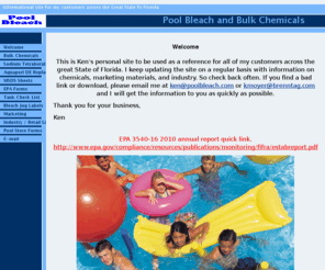 poolbleach.com: Welcome
Informational site on bulk swimming pool chemicals available from Brenntag Clearwater's swimming pool division.