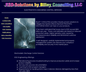 blileyconsulting.com: Electrostatic Discharge Control Services, ESD Consulting, ESD Training, ESD Audits
A well designed, carefully implemented, and properly managed ESD system can improve your company's profitability and security in the market place.