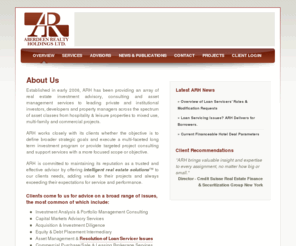 arh-ltd.com: ARH - Aberdeen Realty Holdings |
ARH provides an array of real estate investment consulting and management services to leading private and institutional investors, developers and property managers across the spectrum of asset classes from hospitality & leisure properties to mixed use, multi-family and commercial projects.