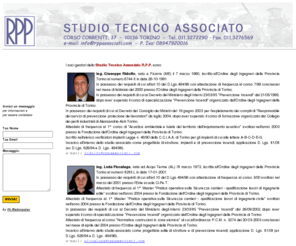 rppassociati.com: RPP Home page
il sito web RPP Studio Tecnico Associato è lo spazio web utilizzato dall'omonimo Studio di professionisti che operano nell'ambito dell'edilizia privata industriale, privata commerciale, pubblica di servizio, scolastica e delle infrastrutture sociali. Consulenze e servizi in materia di Sicurezza ed Igiene del Lavoro, Prevenzione Incendi