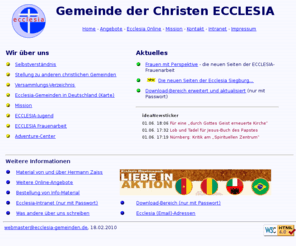 ecclesia-gemeinden.de: Gemeinde der Christen "Ecclesia"
Die offizielle Homepage des 