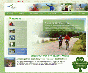 killarytours.com: Ireland,Tours,Adventure,Walking,Cycling,Golf,Horse Riding.
Top Irish Tour Operator with over 20 years experience in Ireland, Activity and travel packages for cyclists, golfers, walkers and horse-riders.