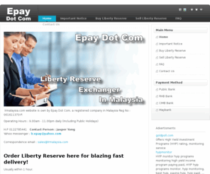 lrmalaysia.com: Welcome
Liberty Reserve exchanger in Malaysia. We accept payment via CIMB, Public Bank, RHB and Maybank