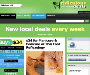 ridiculousdeals.biz: Today's Ridiculous Deal | Maryland | Downtown Baltimore
deal a day, deals, local deals, coupons, spa, restaurants, business