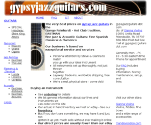 gypsyjazzguitars.com: Gianna's  - Acoustical Instrument Specialists
Gianna's of E. Tennessee, USA offers happy customers expert service, professional setups & service to instruments.  Creating loyal musicians worldwide since 1999.