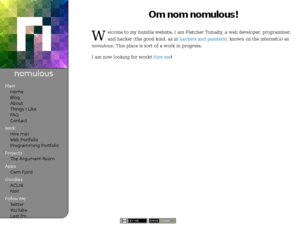 nomulous.com: Nomulous | Home
The sum Fletcher Tomalty's contributions to the internet(s).
